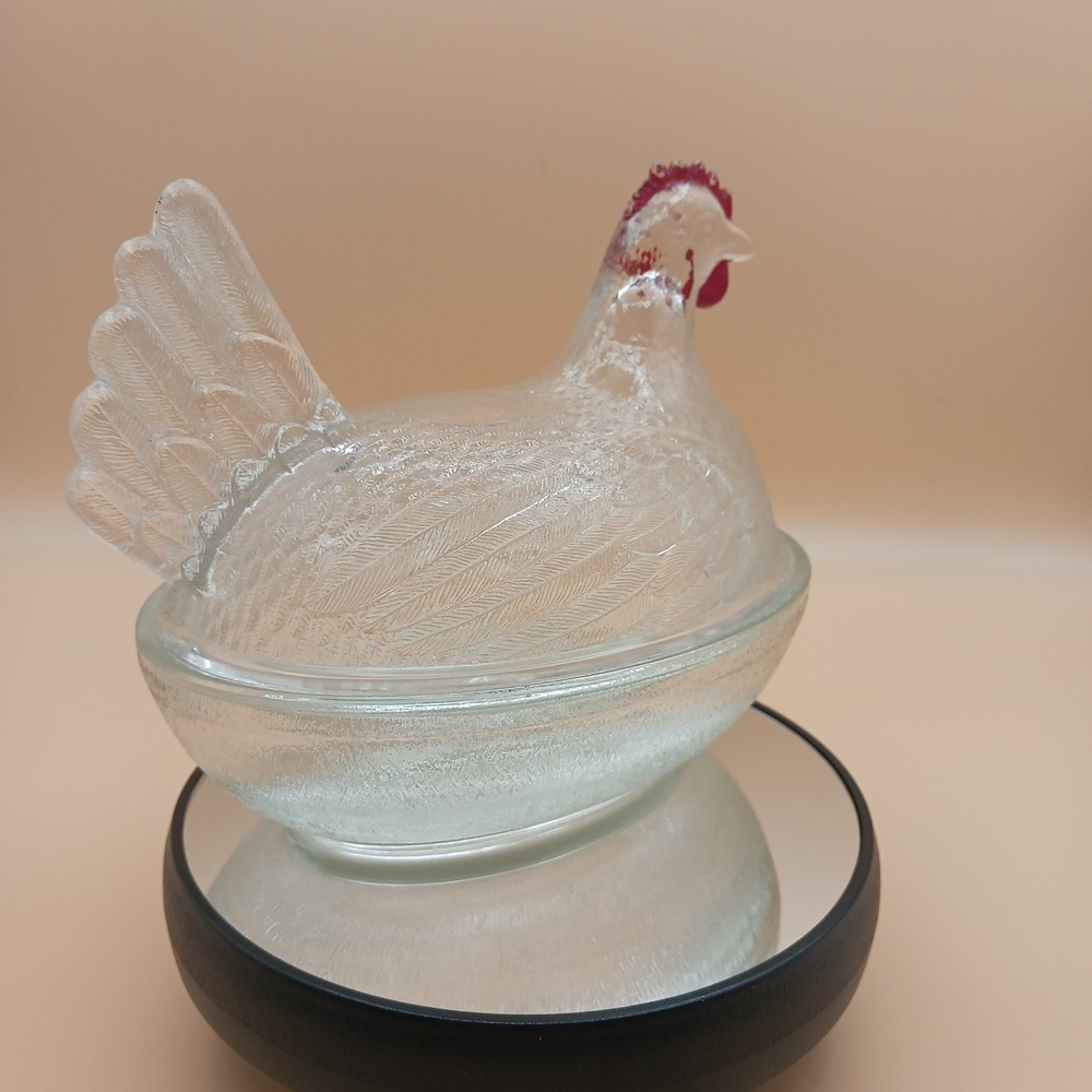Indiana Glass Clear Hen on Nest Beadless Nest Red Paint Accents Candy Dish - Picture 4 of 13